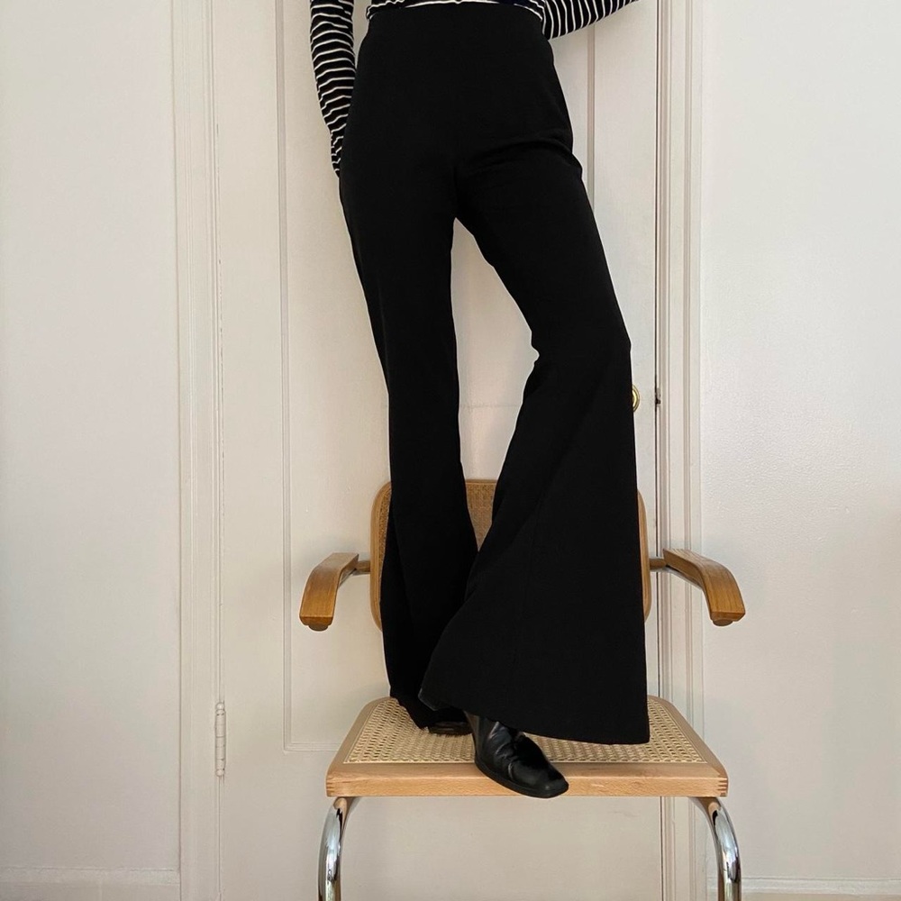 70s Vintage Black High Waisted Flare Pants